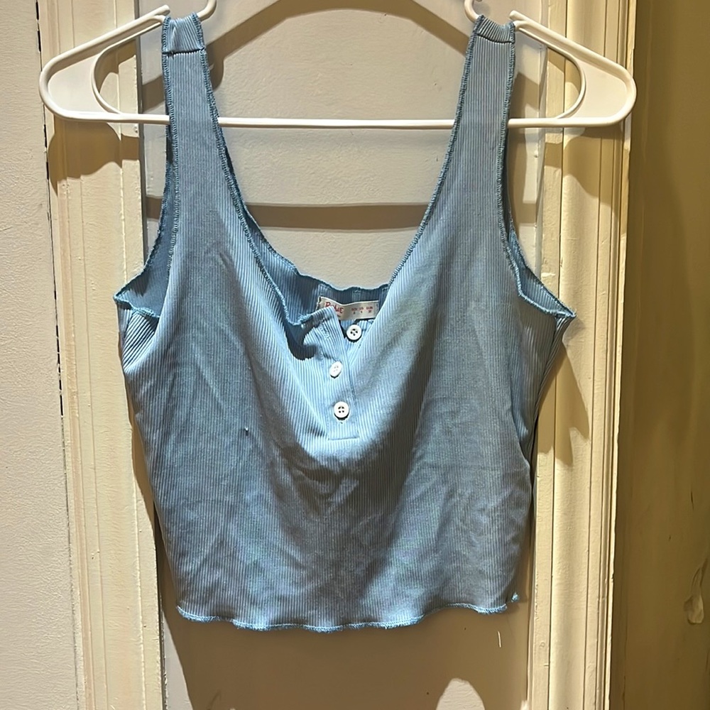 Romwe button up light blue ribbed crop top. Only worn once, size small